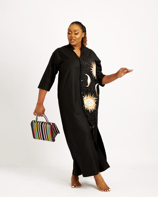 Conjunto de bolso Aso Oke pequeño y abaya negra