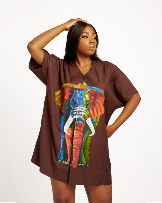 Vestido Adjua pintado a mano - Elefante