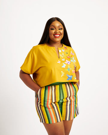 Conjunto de top corto y pantalón corto Aso Oke
