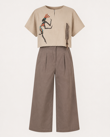 Crop Top x Wide Leg Cotton Pants