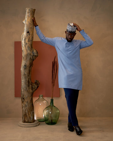 Two Shades of Blue Stripe Kaftan and Pant Set