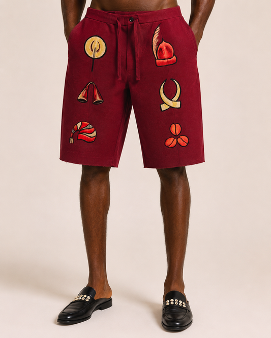 Hand-painted Aso Oke Shorts
