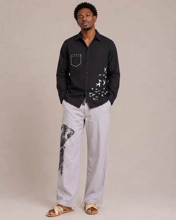 Line Art Black Shirt With Grey Pant