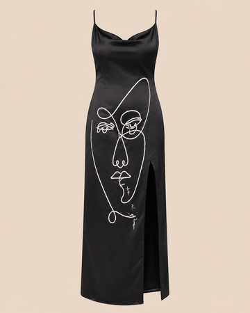 Black Silk Painted Long Gown