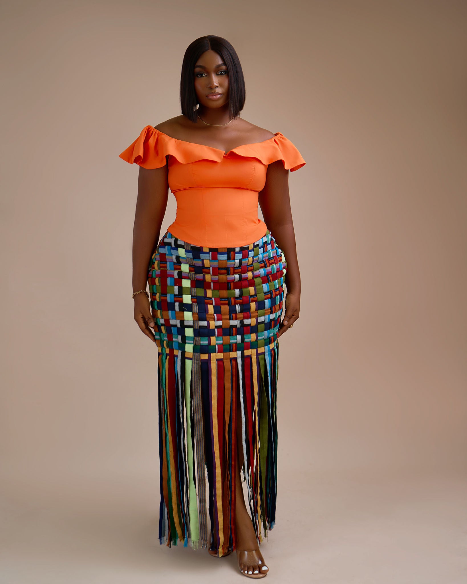 Orange Bardot Top x Baskirt