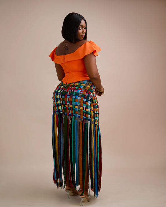 Orange Bardot Top x Baskirt