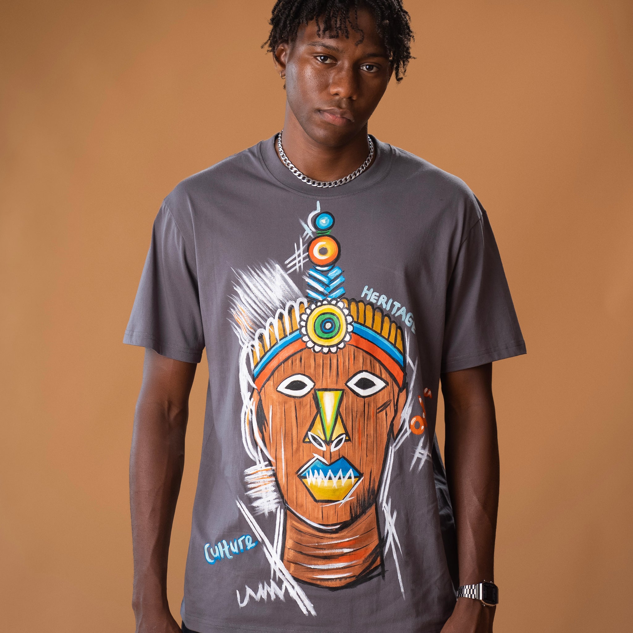 Relaxed fit T-shirt ft Hand Painted Africa inspired Art