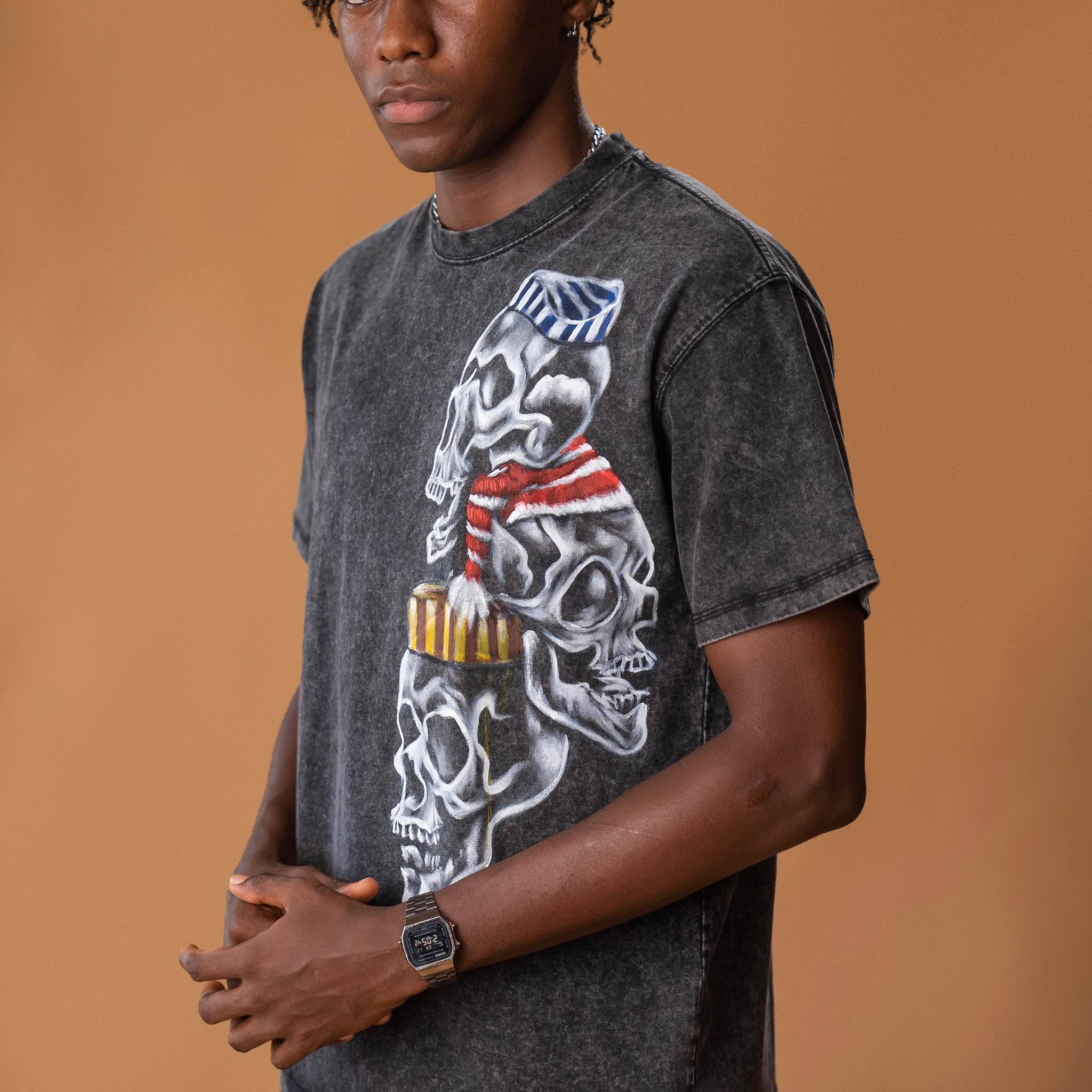 Relaxed fit T-shirt ft Hand Painted Wazobia Skeleton Art