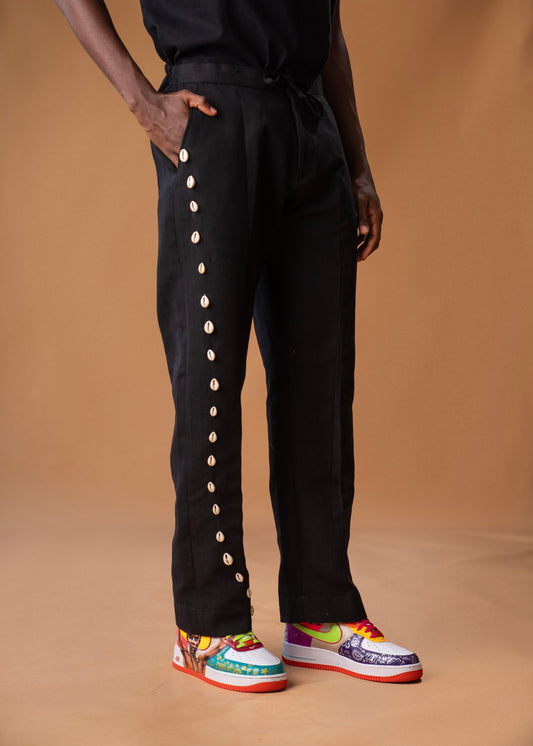 Wide-leg trousers in Aso oke and Akwete