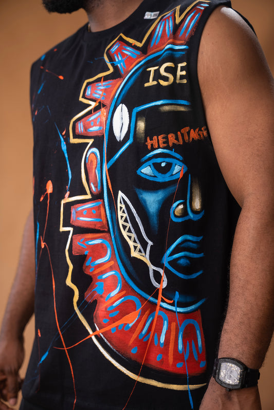 Relaxed fit Sleeveless Ft Hand Painted futuristic Benin art