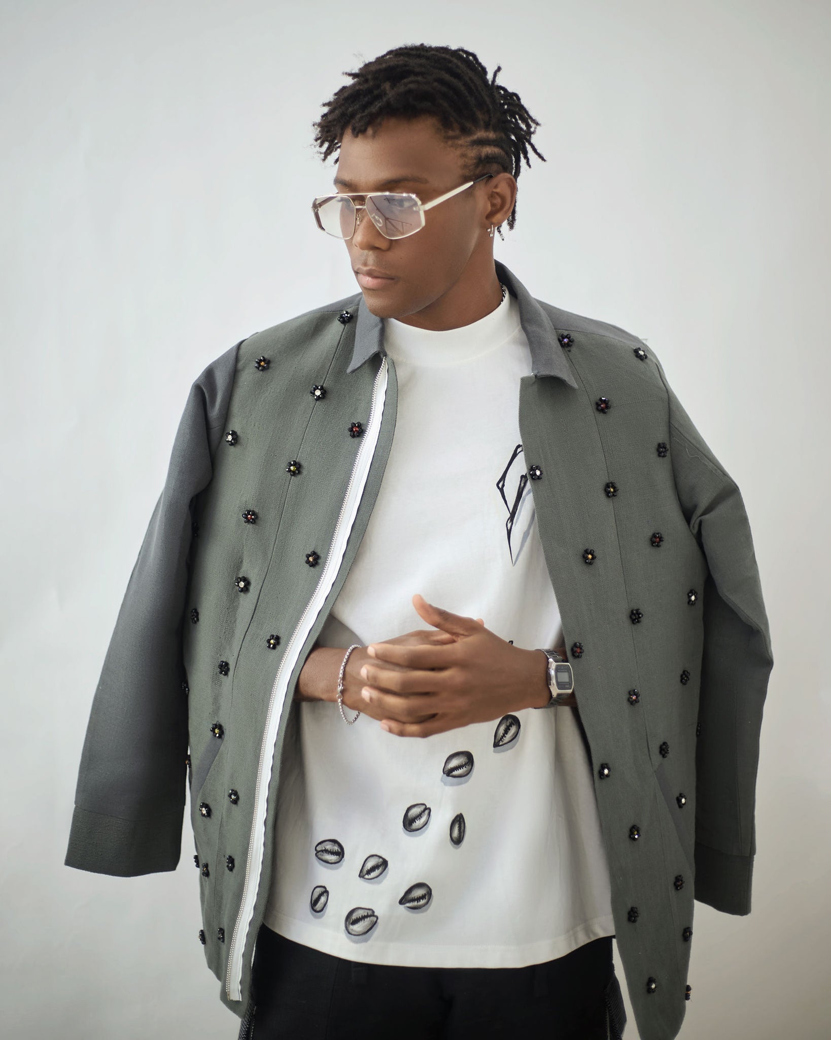 Hand-beaded Grey Jacket