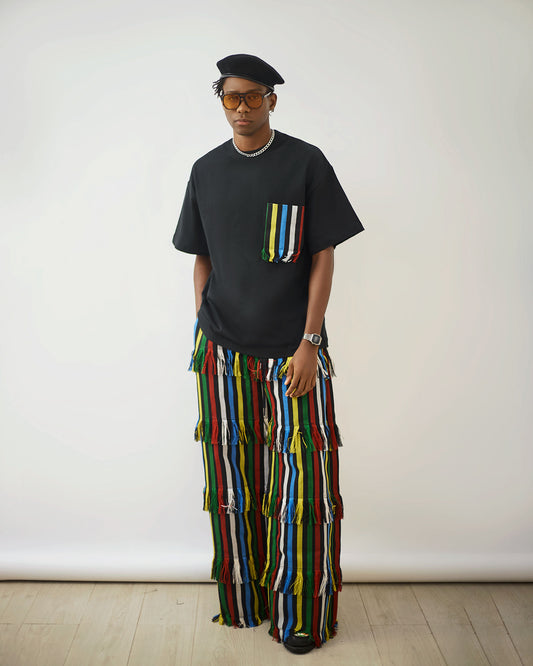 Relaxed Fit T-shirt x Aso Oke Fringe Pant