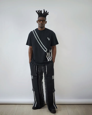 Hand-Painted False Bag T-Shirt x Wide Leg Aso Oke Pants