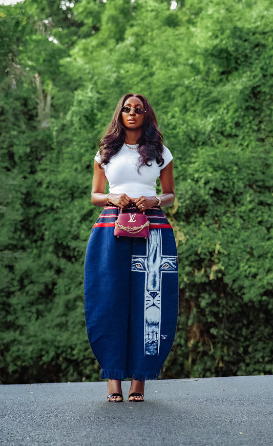 Hand-painted Barrel Aso Oke Pant