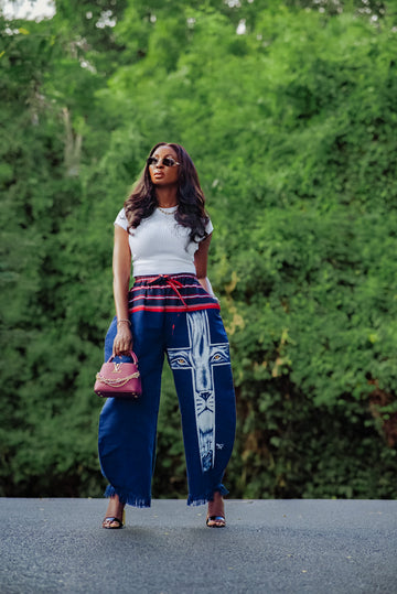 Hand-painted Barrel Aso Oke Pant