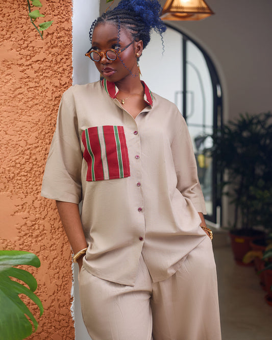 Linen 2 Piece with aso oke pockets