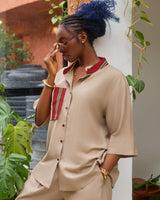 Ensemble 2 pièces en lin avec poches aso oke