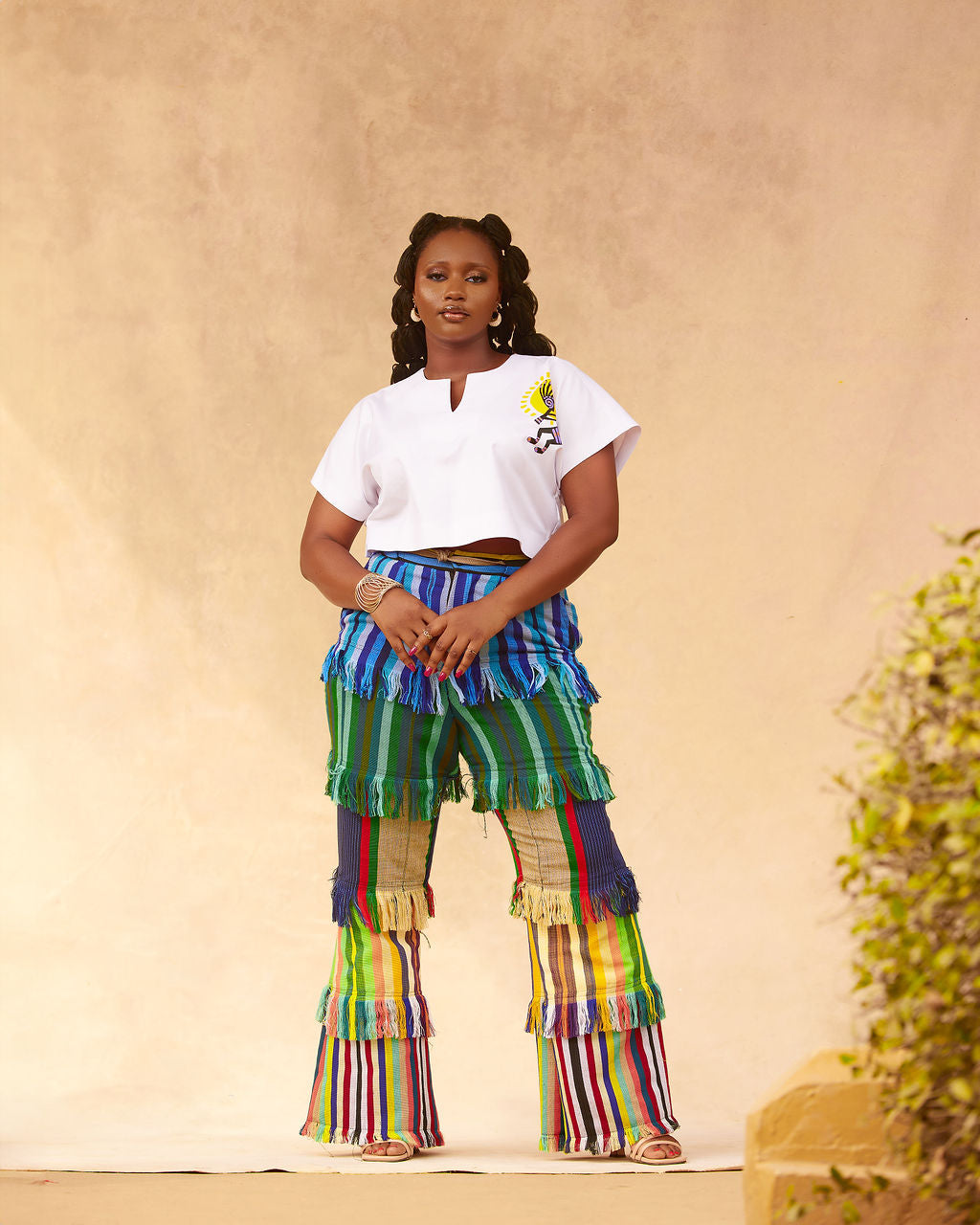 Pantalon à franges Takunsi Aso Oke x haut court