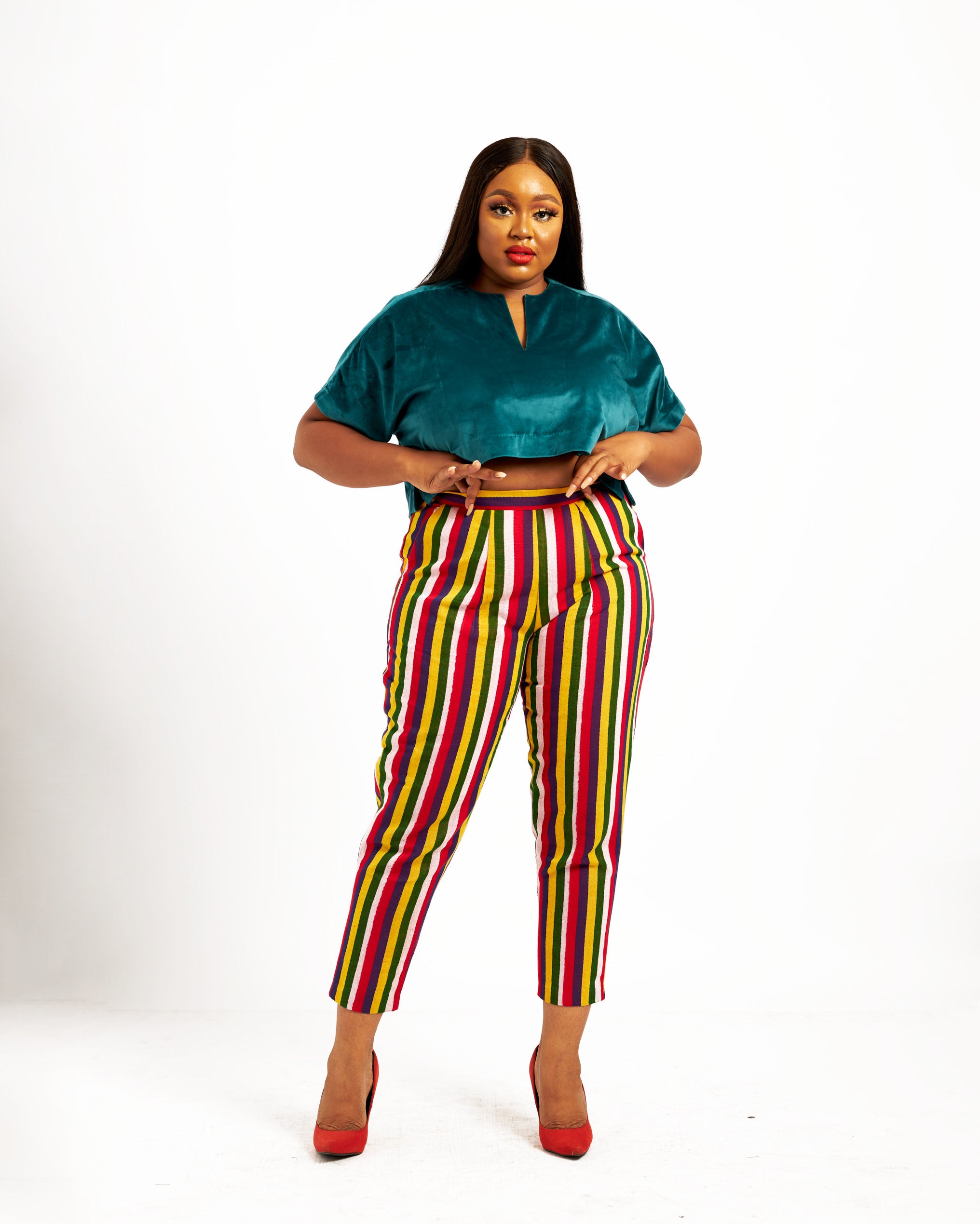 Velvet Crop Top and Aso Oke Trouser Set