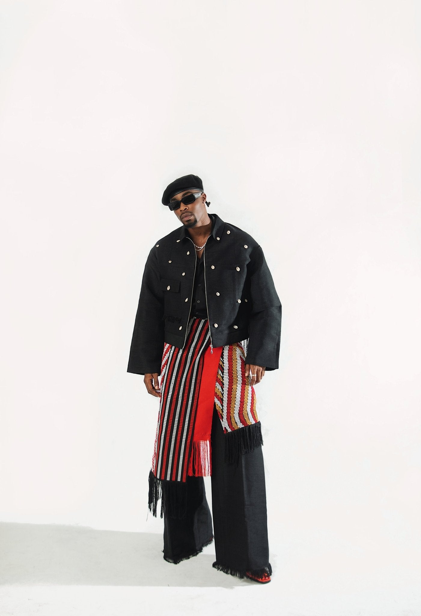 Aso Oke & Akwete Cowrie Jacket x Akwete Wrap Skirt - Trax ApparelMale Wrap Skirt